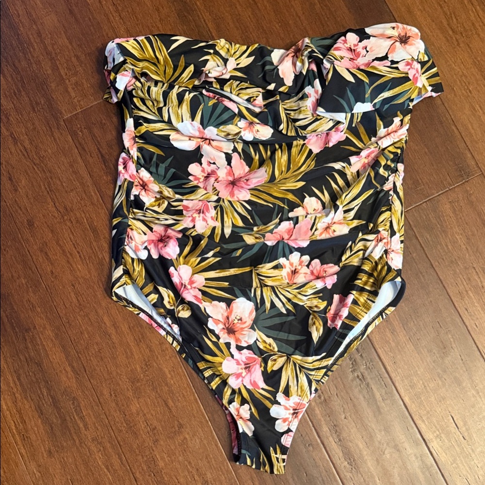 Kona Sol Floral One Piece Swimsuit - Black, Pink, Green